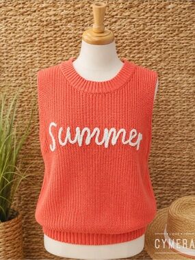 Doe and Rae Coral 'Summer' Knit Sleeveless Sweater Vest
